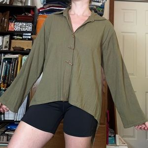 Y2K Linen Blend Asymmetrical Fairy Top Green